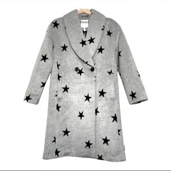 AVEC FILLES Shawl Collar Star Print Oversized Double Breasted Cocoon Coat XL NEW - Picture 8 of 11